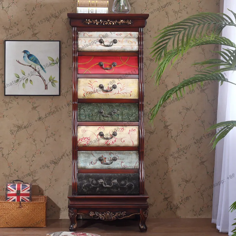 Customization Painted Retro And Old Solid Wood Multi-layer Bucket Cabinet Decorated Side Cabinet Against The Wall