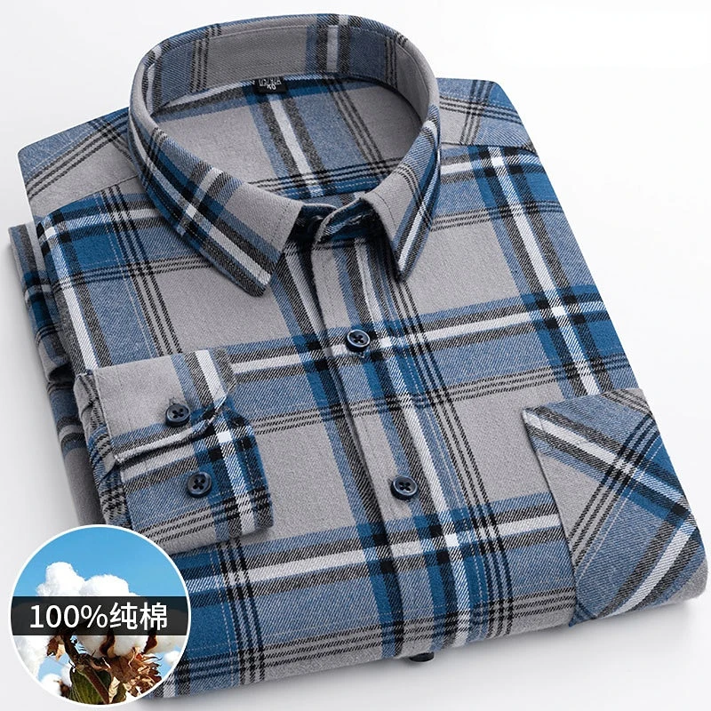 100% Pure Cotton 7XL 6XL Long Sleeve Shirt Plaid Business Slim Fit Shirt Men Casual Korean Clothes Oversized Button Up Shirt