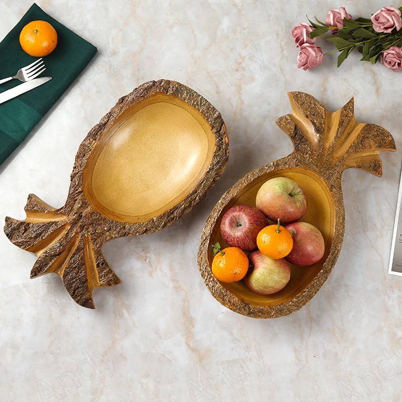

Modern Solid Wood Storage Tray Creative Pineapple Carving Living Room Fruit Trays Afternoon Tea Desktop Dried Fruit Organizer