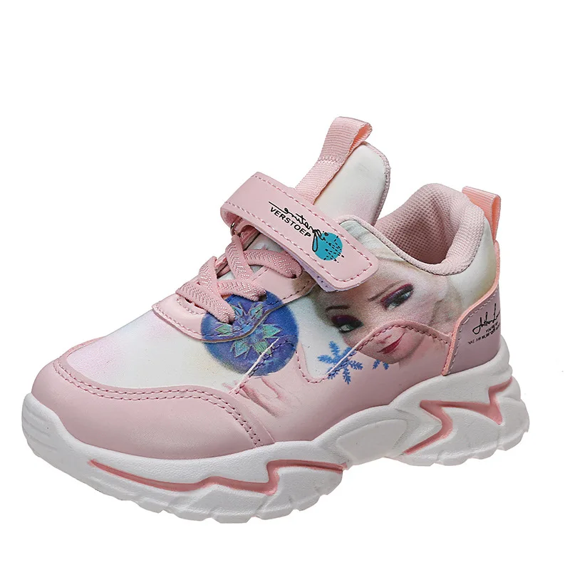 Scarpe Casual da ragazza Disney moda cartone animato suola morbida antiscivolo principessa Elsa scarpe sportive per bambini congelate Sneakers taglia 26-37