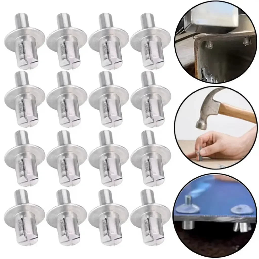 10-100PCS Aluminum Hammer Drive Rivets with Flat Round Head for Fast Metal to Plastic Fastening and Sheet Material Bonding