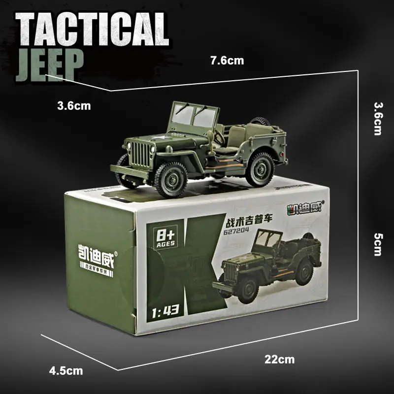 1/43 JEEP WILLYS Military Army Vehicle modello in miniatura in lega di zinco Toy Car Free Wheels Diecast Metal Collection Gift For Kids