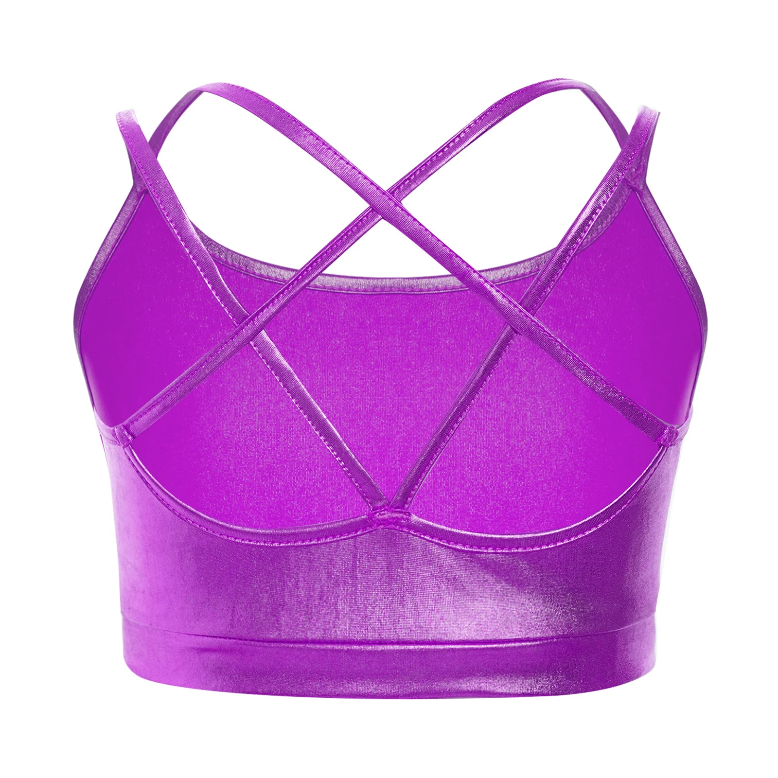 Girls Shiny Camis Tops Kids S Metallic Camisole Crisscross Strappy Crop Top Children's Dance Figure Skating Performance Clothes