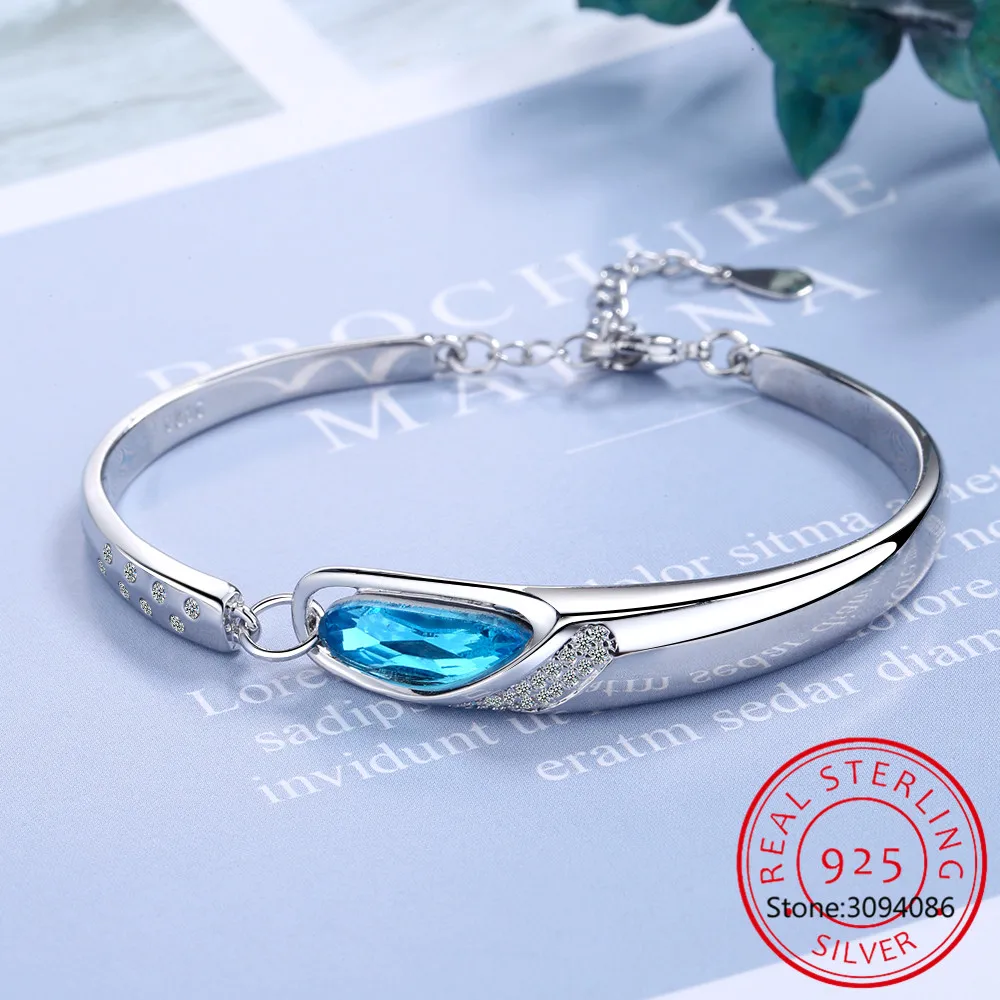 Pear Genuine Natural Blue Topaz 925 Sterling Silver Tears of Angels Adjustable Bracelet for Women Statement Gemstone Jewelry view 5