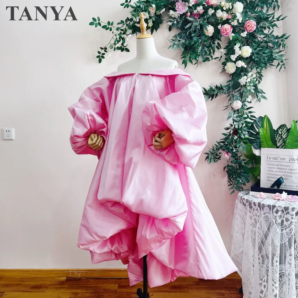 Capa de boda de tafetán rosa, mangas hinchadas, envolturas para novias, capa de novia alta y baja, accesorios, abrigo de novia, chaqueta personalizada