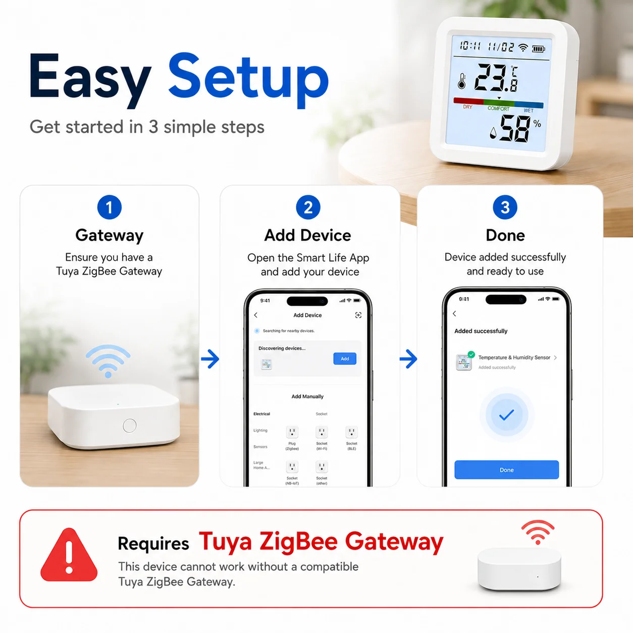 Zigbee Gateway - Tuya ZigBee Temperature Humidity Sensor LCD
