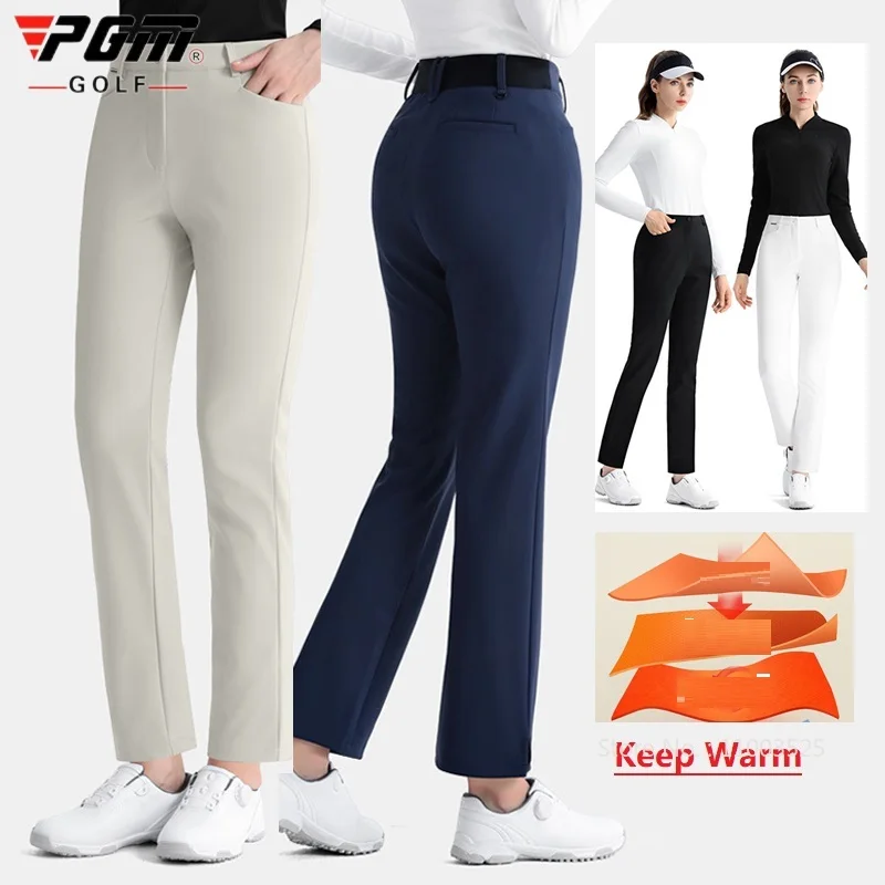 PGM Women Elastic Golf Pants Keep Warm Leisure Sports Trousers Ladies High Waist Straight Golf Pants Windproof Pencil Sweatpant