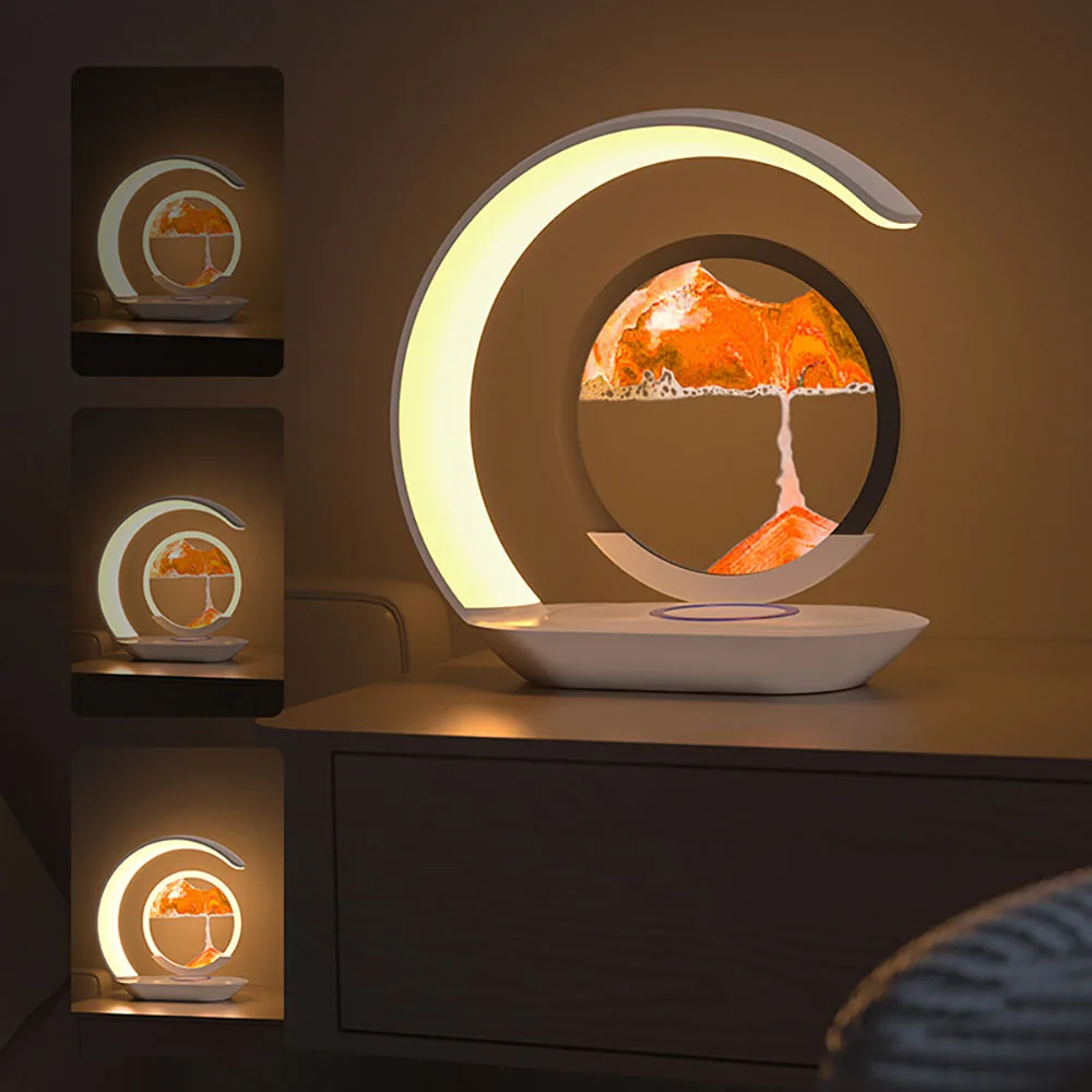 Quicksand Table Lamp USB Wireless Charging Desk Lamp 3D Hourglass