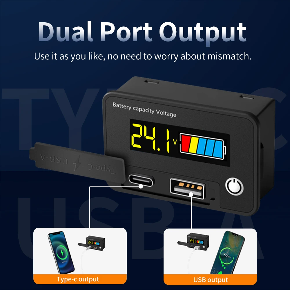 Imagem -04 - Lcd Digital Bateria Voltímetro Capacidade Indicador Lithium Acid Battery Voltage Tester Meter Tool Usb Tipoc Output dc 830v