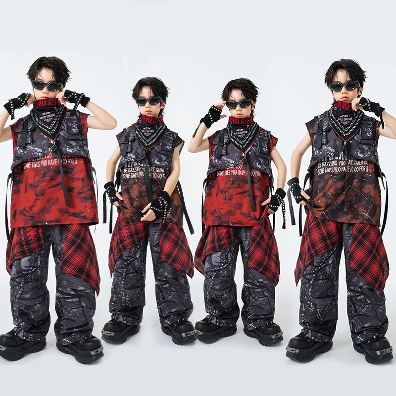 

Красивый костюм в стиле хип-хоп для мальчиков, топы с принтом тай-дай, черный жилет, брюки, барабан, джаз, танцевальная переворачивающаяся одежда, одежда для концертной сцены для девочек BL16564