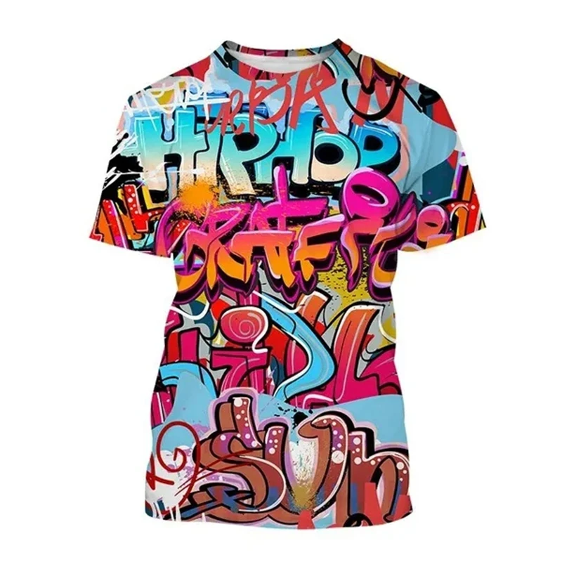 Summer Fashion Hip Hop Street Art graphic t shirts men Trend Casual Personality Graffiti Printed Round Neck Short Sleeve Tees