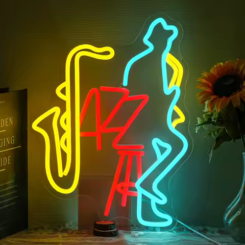 Vibrant Jazz Saxophone Player Neon Sign LED Wall Art for Music Lovers Home Studio Bar Cafe Decor Romantic Ambiance Gift Idea