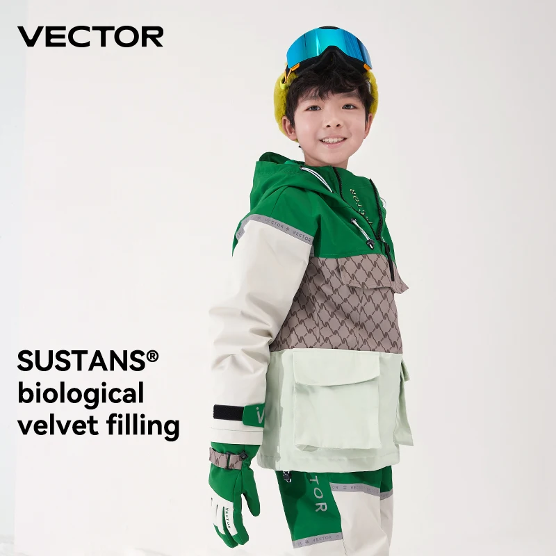 VECTOR Ski Wear Children Hooded Sweater Reflective Boys and Girls Ski Wear Thickened Warmth Waterproof Ski Equipment Ski Jacket