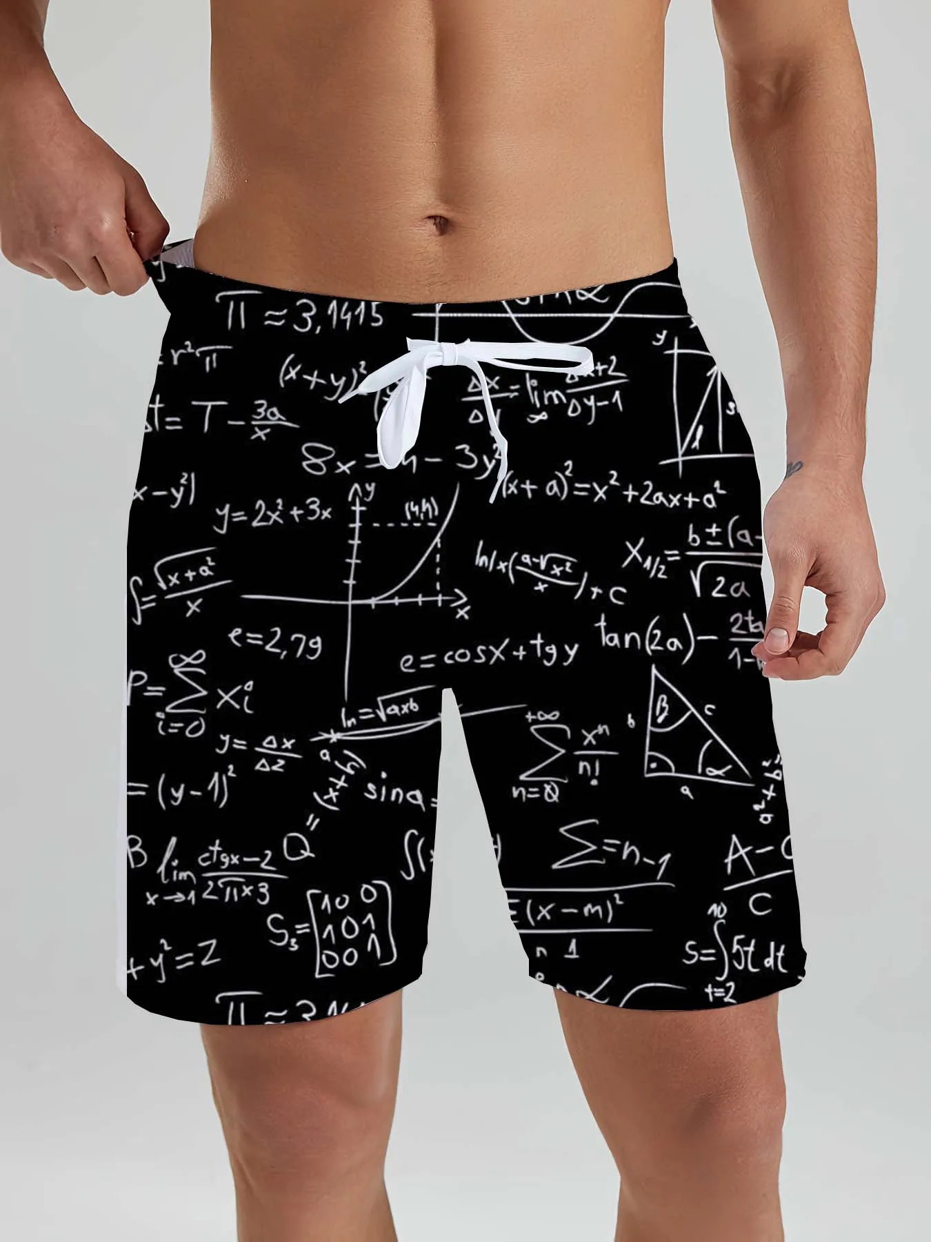 mathematical formulas pattern men's Beach Shorts 3D Printed men's Shorts Summer Hawaiian Swin Trunks Vacation men's Clothes