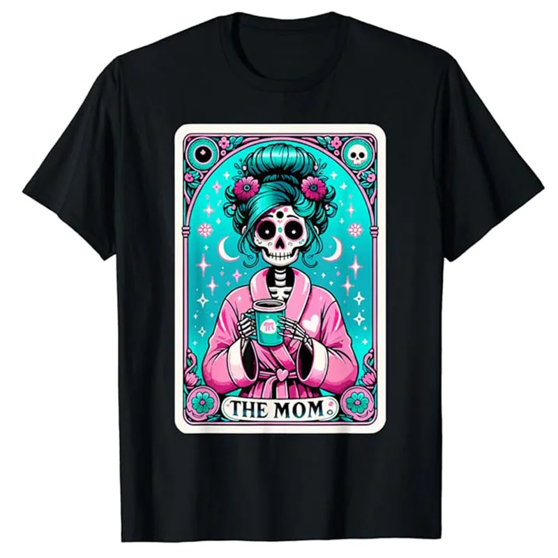 The Mom Tarot Card Skeleton Mothers Day Witch Mom Skull Mama T-Shirt Women\'s Fashion Mommy Tee Tops Gifts Short Sleeve Blouses