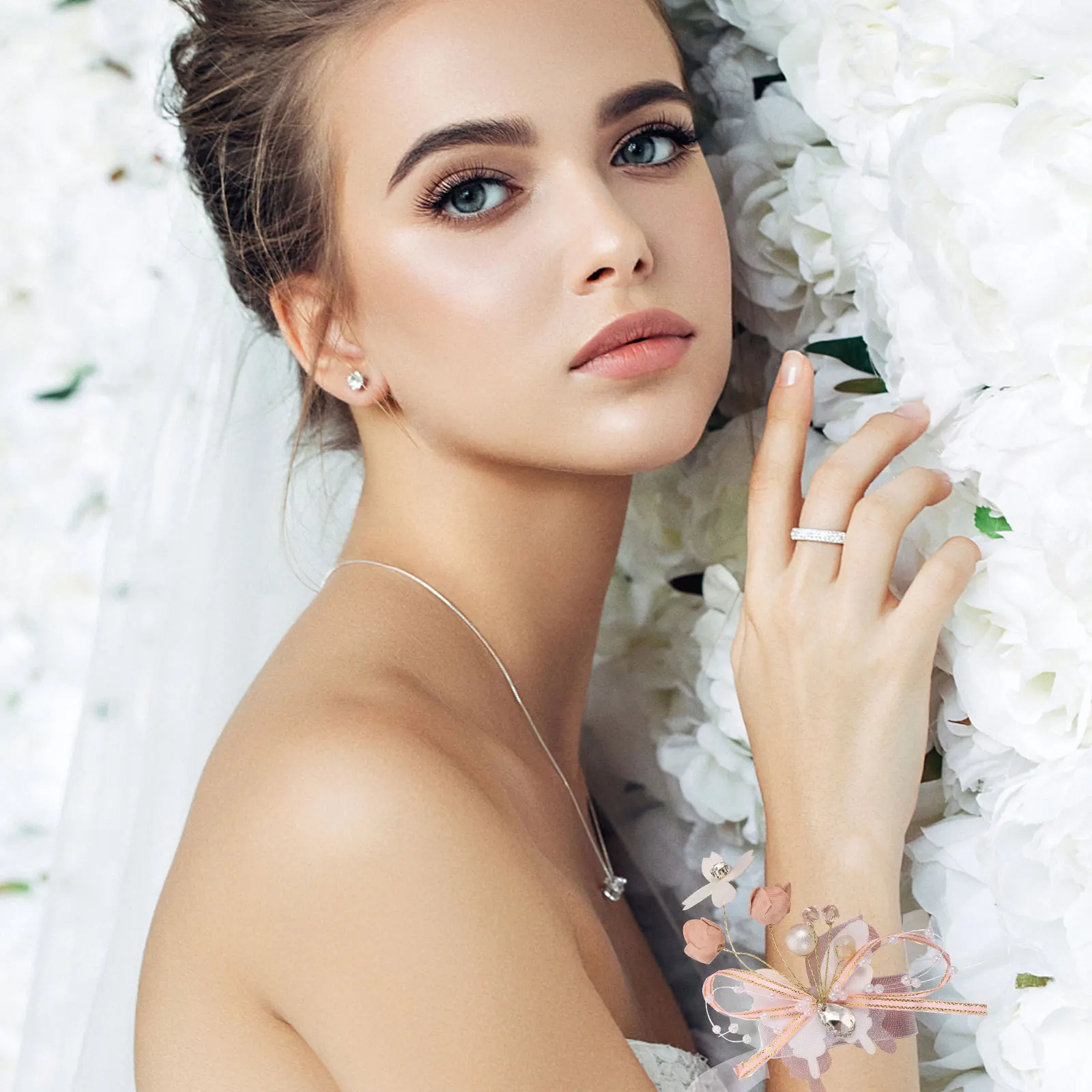 2 pçs pérola casamento pulso flor pulseira de noiva dama de honra traje acessório decoração rústica flor de pulso