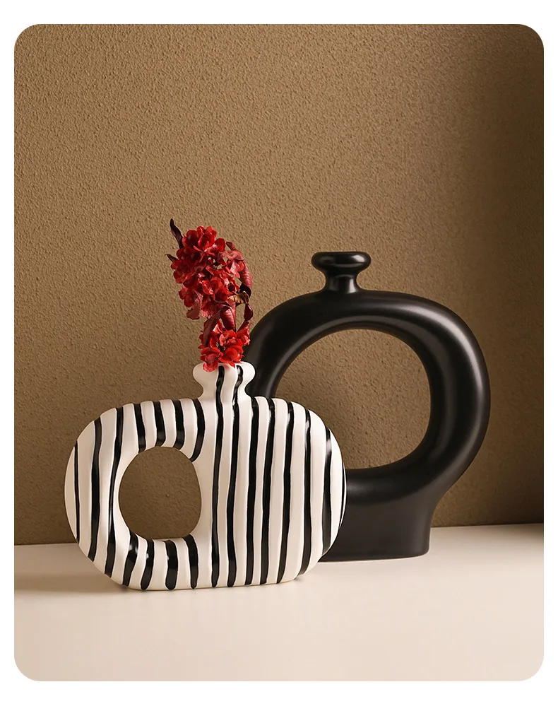 Zebra Stripes Ceramic Vase Artificial Flower Decorative Flowers Pots Desk Decoration Modern Floral Vases Room Aesthetic Decor