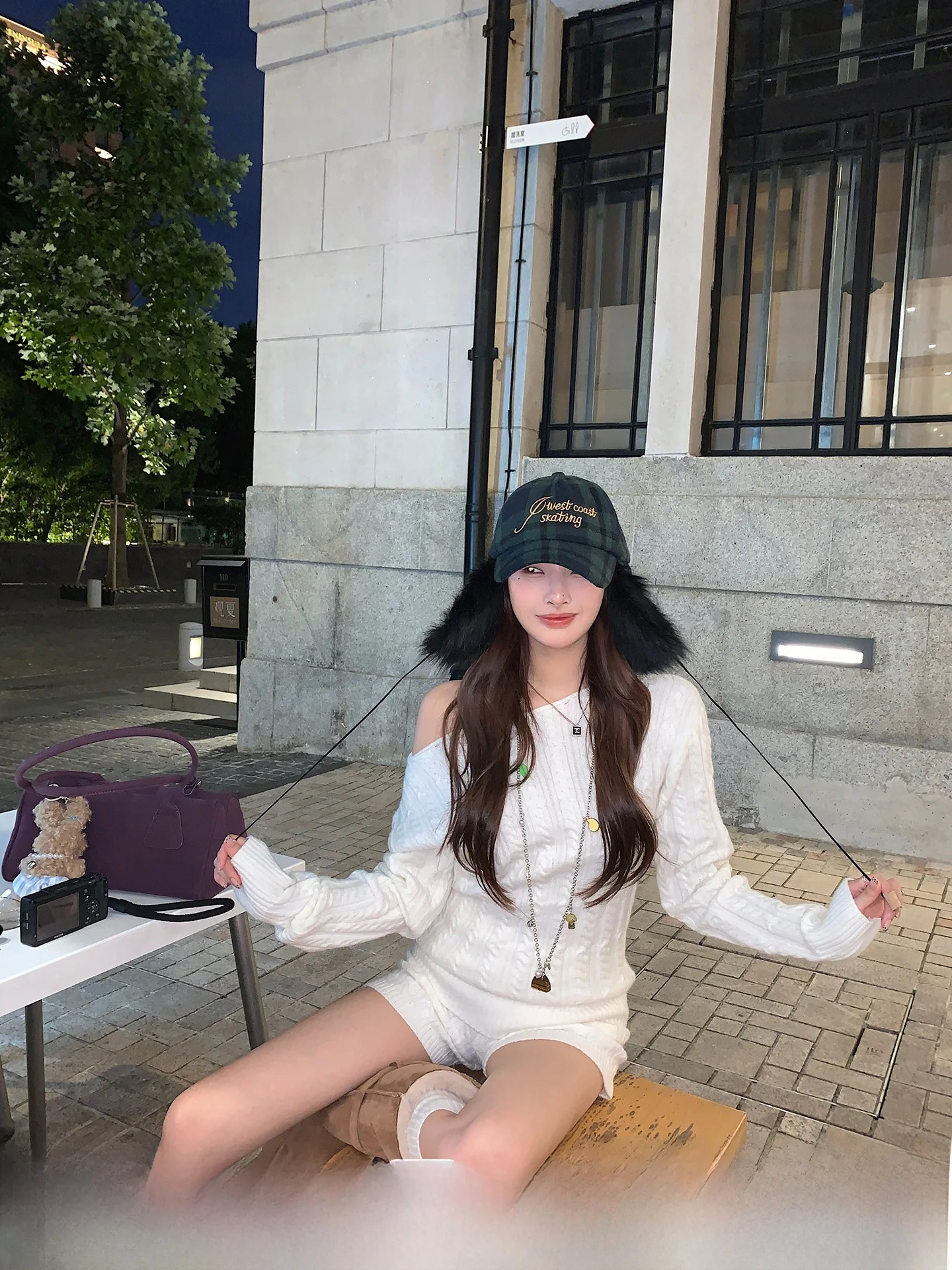 

Anneop Lazy Sle White Sweater orts Set Autumn Winter Knitted Two Piece Set Women's Faion Casual Wear for Adults