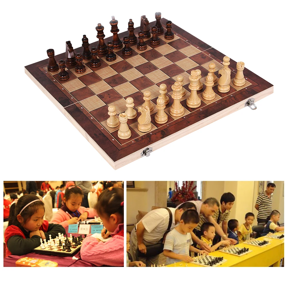 3-in-1-Schachspielbrett aus Holz, Schachbrett-Sets, exquisites Schachspiel, Reise-Schachspiel für Schachbrettspiel