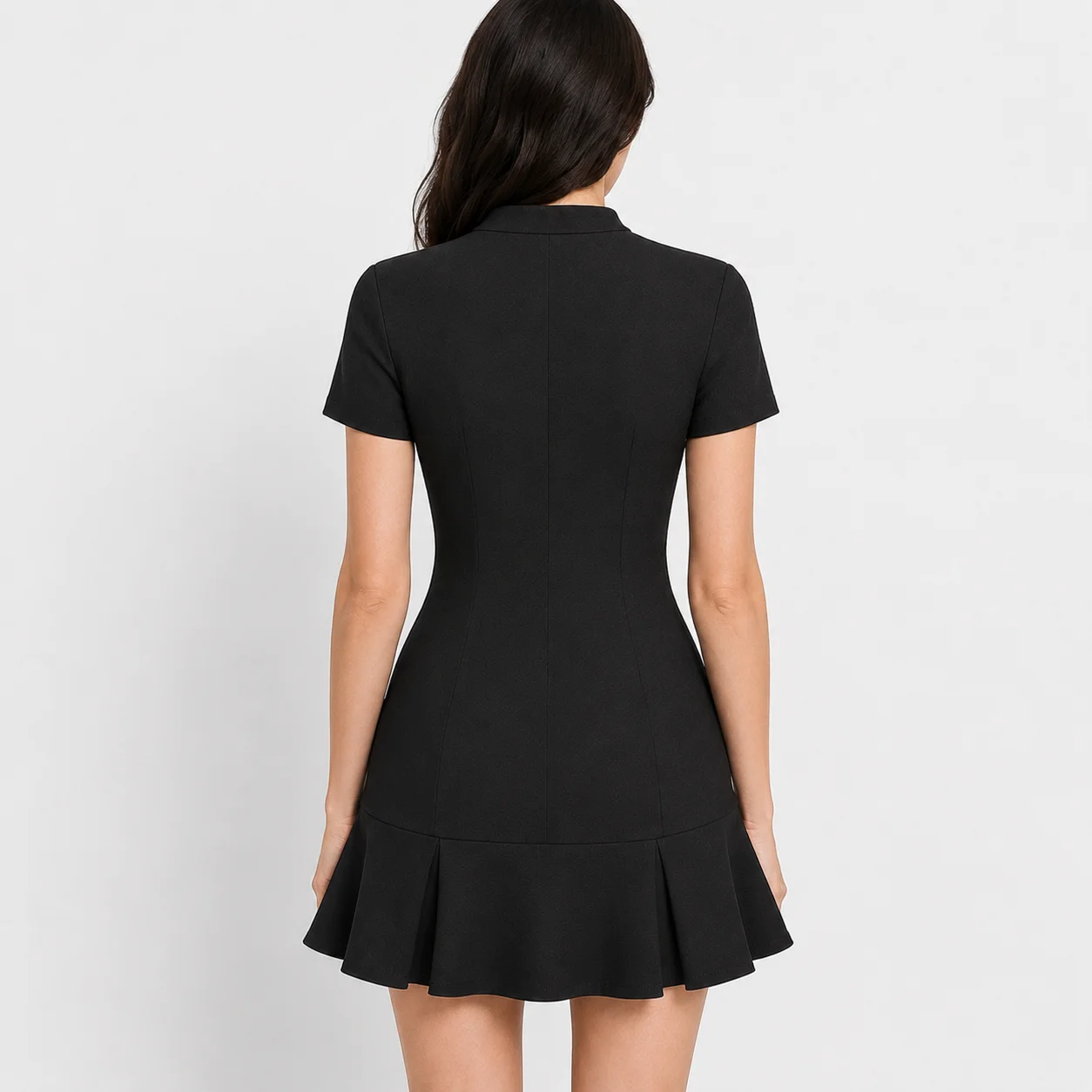 Women Summer Zip Front Mini Dress Short Sleeve Slim Fit Ruffle Hem A Line Elegant Party Club Short Dress