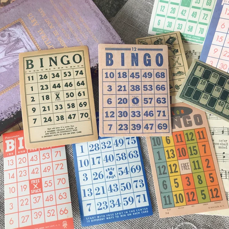 15 szt. Naklejki na karty Bingo Vintage Ephemera dziennik śmieci Retro ręcznie robiony Album Deco estetyczny materiał do scrapbookingu