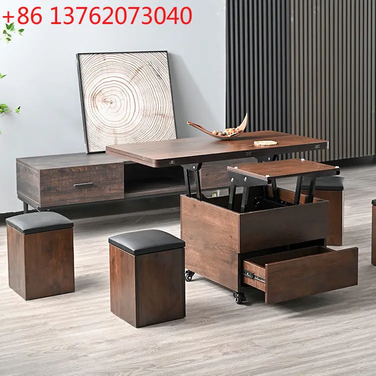 Simple home small apartment rectangular multi-functional lifting tempered glass slate coffee table