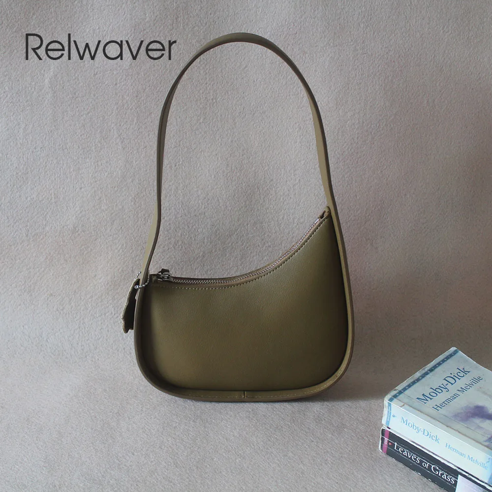 Relwaver half moon underarm bag genuine leather shoulder bag 2023 autumn winter women hand bag fashion small chic women bag