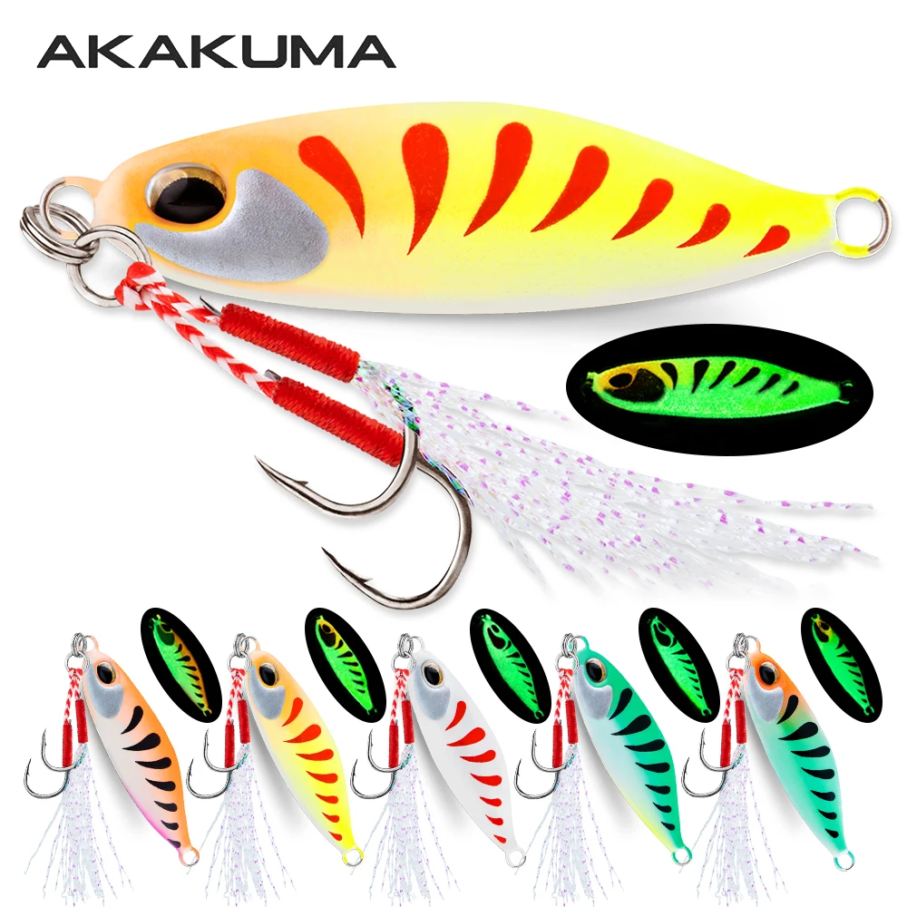 5 pçs jig isca 7g/10g/15g/20g afundando isca 3d olhos fundição de metal isca luminosa jigging isca com ganchos duplos para baixo truta