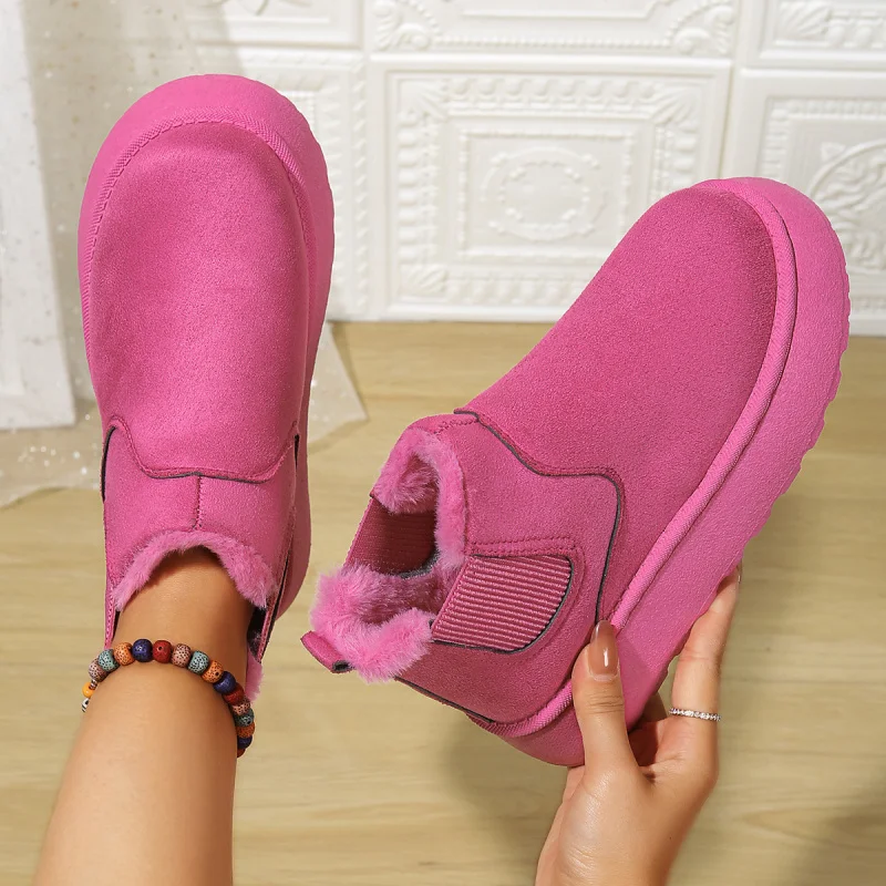 

Women's Thick-Soled Snow Boots 2025 Autumn and Winter New Cotton Shoes with Fleece Lining Round Toe Slip-On Cotton Boots