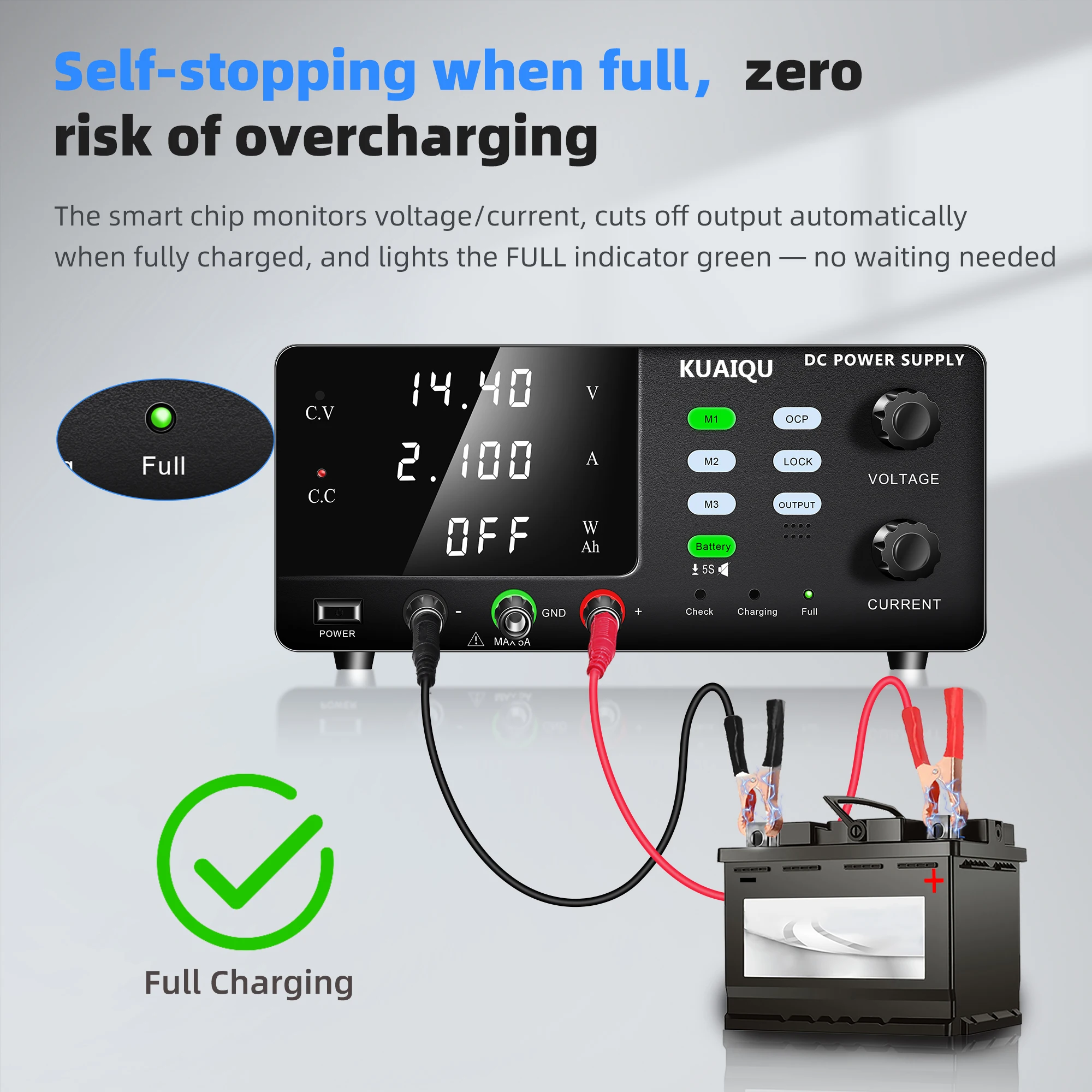 KUAIQU 600W, 900W, 1200W Hochleistungs-DC-Netzteil variabel, 12V, 24V, 30V, 48V, 60V einstellbares geregeltes Netzteil zum Aufladen von Batterien, geeignet für Batterien ohne BMS – Detail 9