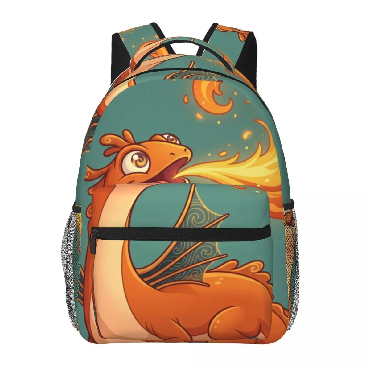 Family Outing Backpack Center Fire Creature Whimsical Illustration Vibrant Multi Color Lightweight Casual Bookbag for Travel Gym