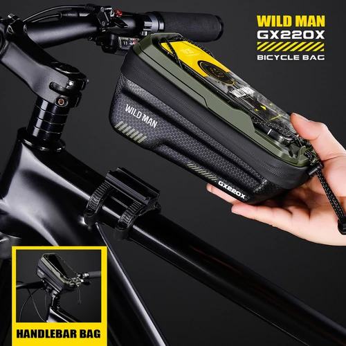 WILD MAN GX220X Bolsa para manillar delantero de carcasa dura EVA para bicicleta de montaña con soporte de liberación rápida en el tubo superior para barra transversal