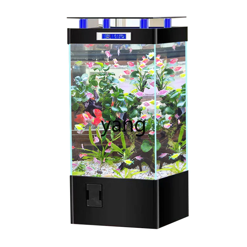 LTT Small floor-to-ceiling vertical goldfish tank aquarium next to home TV cabinet