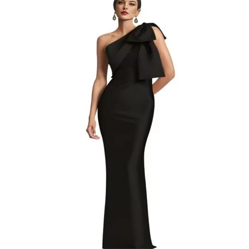 Elegant One Shoulder Mermaid Prom Dress Behind Split With Bow Floor Length Special Occasion Formal Party Gown Custom customized