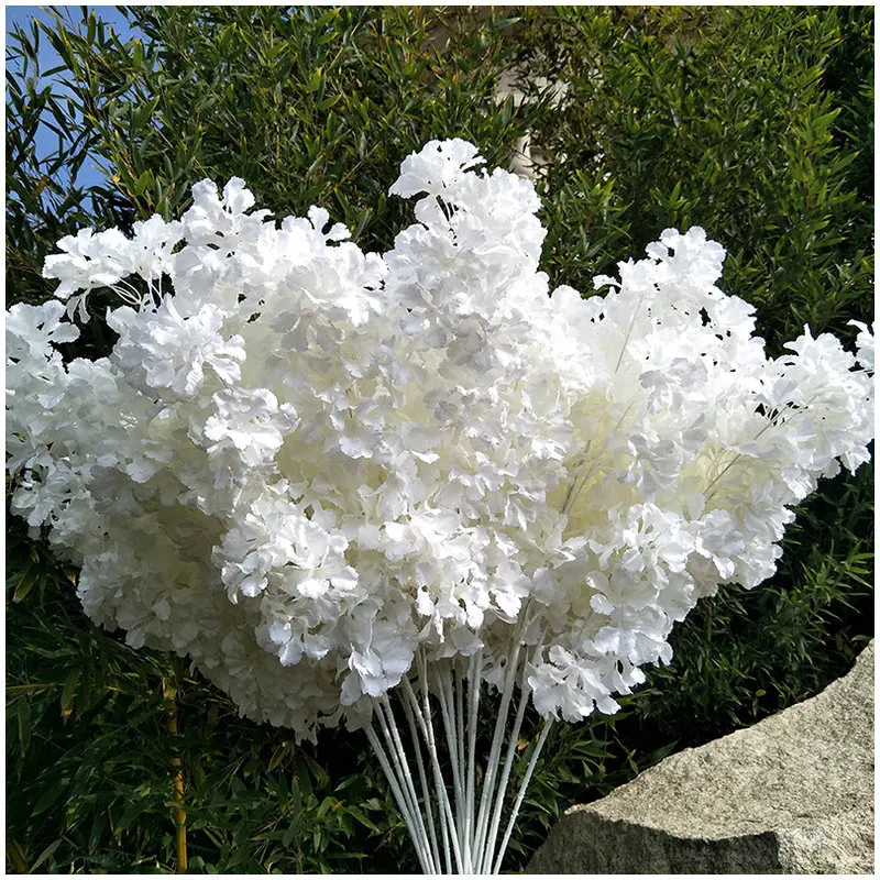 

White pole snow cherry blossoms, arch ceiling fake flowers, living room studio wedding decoration simulation cherry blossoms