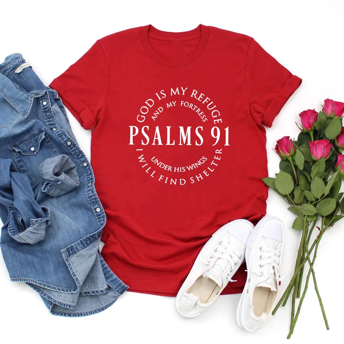 God Is My Refuge Psalms 91 Christian Shirt Christ Jesus Shirts Women's T-shirts Short Sleeve Religious Tshirt Jesus Love Tees