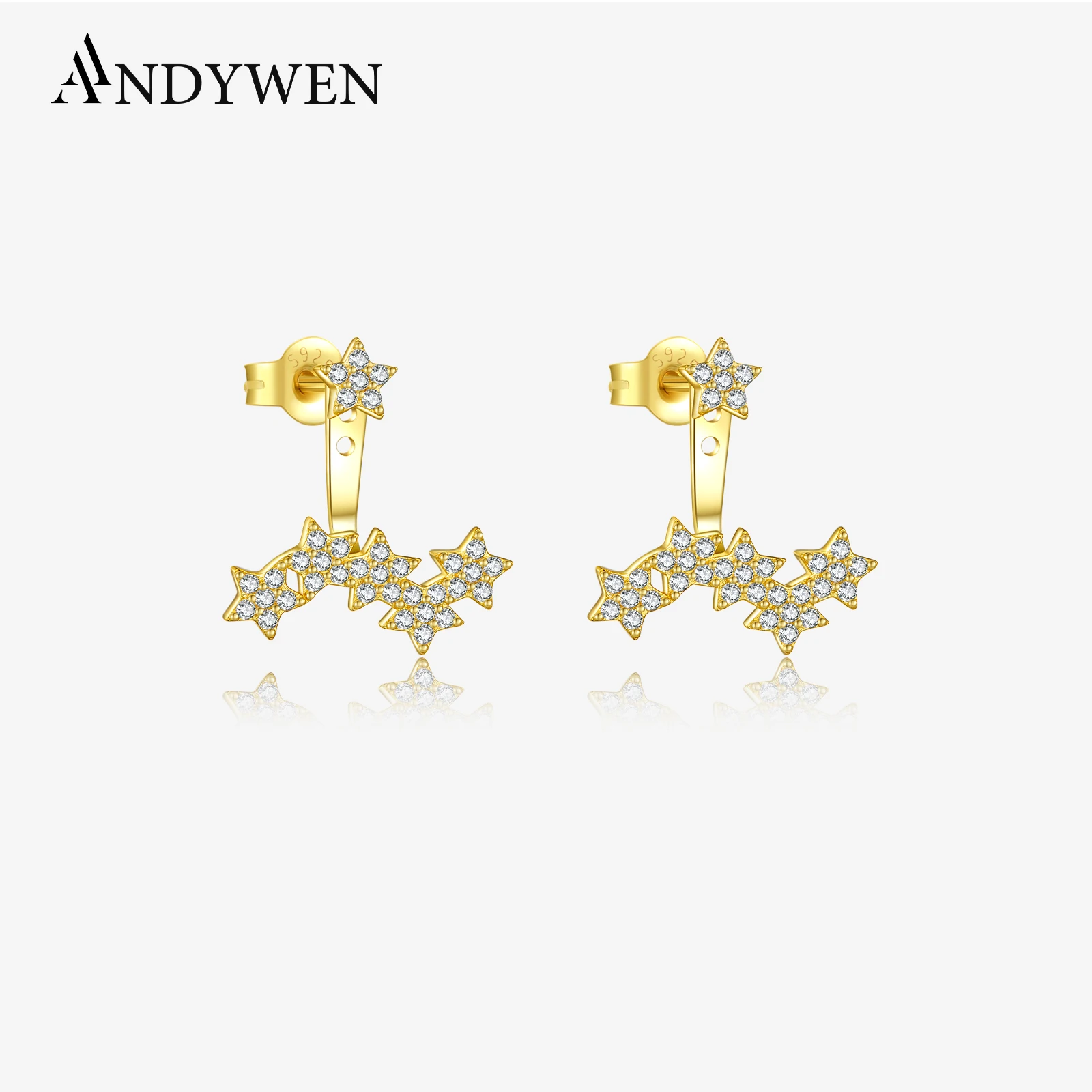 

ANDYWEN New 925 Sterling Silver Gold Star Earring Drop Women Luxury CZ Zircon Pave Pendientes Fine Jewelry 2023 Wedding Gift