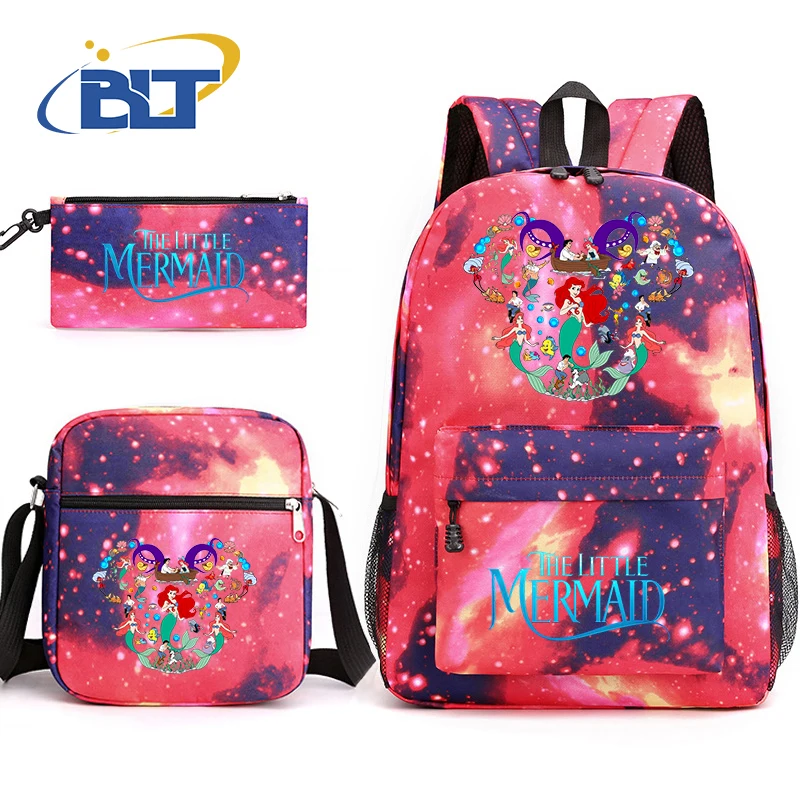 Disney The Little Mermaid print kids school bag set student backpack shoulder bag pencil case 3-piece set for girls