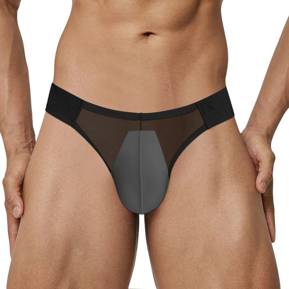 Sous-vêtements sexy pour hommes, lingerie en maille transparente, taille basse, en poudres, slips, slips tanga, slips respirants, culottes sans couture