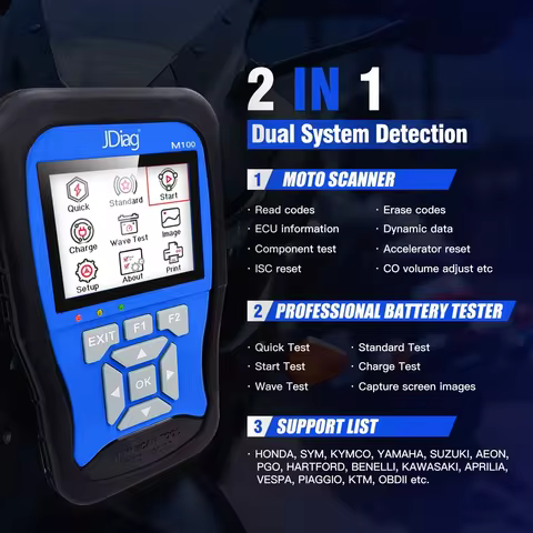 JDiag M100 Motorcycle OBD2 Diagnostic Scanner Moto Scan Fault Diagnostic Tool Code Reader For KTM Yamaha Kawasaki Suzuki Honda