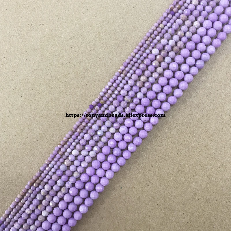 Semi-precious Stone 2 3 4MM Small Diamond Cuts Faceted America Purple Lepidolite Round Loose Beads 15