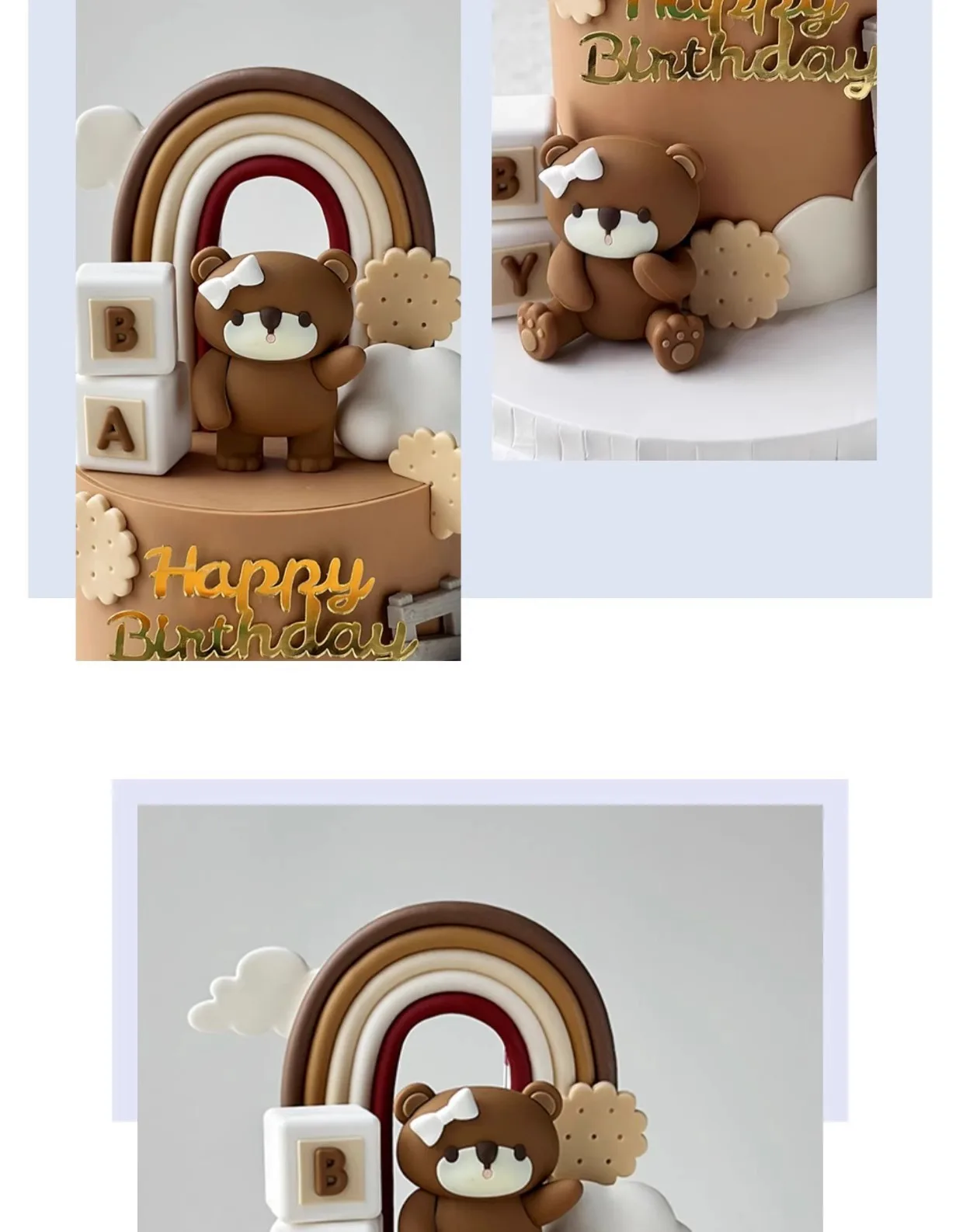 Entzückendes Bären-Kuchenaufsatz-Set für den 1. Geburtstag, Geschlecht offenbaren, Regenbogen-Party, alles Gute zum Geburtstag, Babyparty, Kuchendekoration – Detail 2