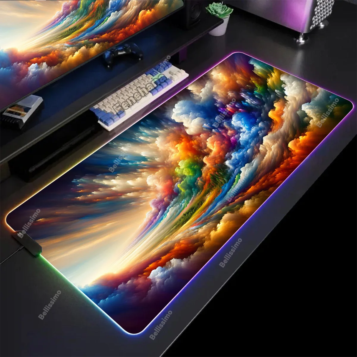 

RGB Mouse Pad Colorful Clouds Gamer PC XXL Computer Keyboard Cherry LED Lighting Desk Mat Gaming Accessories Backlight Mousepad