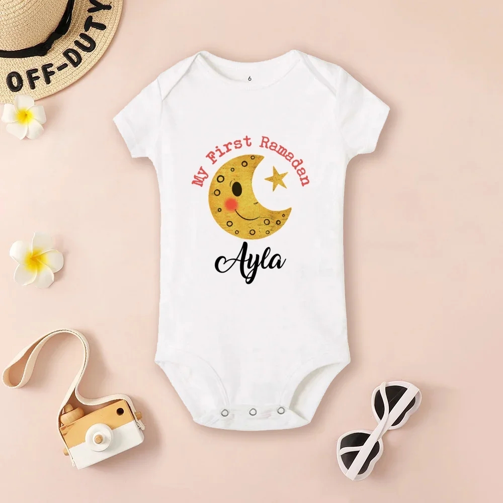 Personalised 1st Ramadan Baby Bodysuit Custom Infant Short Sleeve Jumpsuit Eid Boys Girls Clothes Islamic Muslim Holiday Outfits