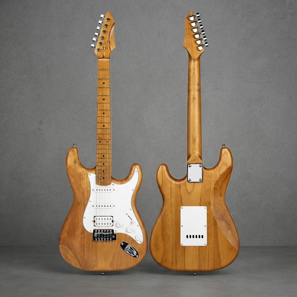 SSH Pickup Electric Guitar, Solid Body, Rock Metal Style, Chrome Hardware, Gloss Finish, 6 Strings for Entry Level Players