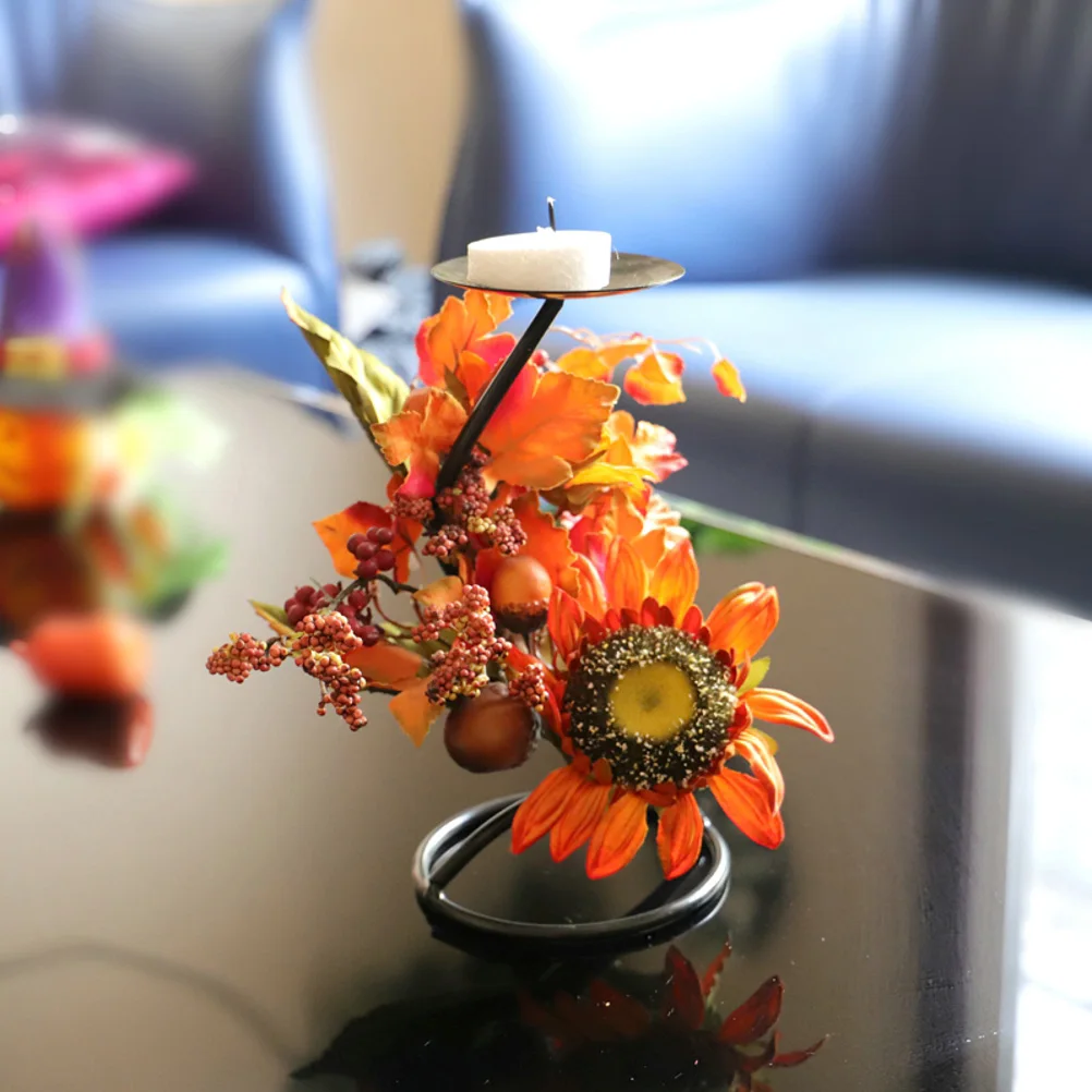 

Iron Holder Autumn Theme Decorative Props Sunflower Maple Leaf Metal Stand For Halloween Thanksgiving Party