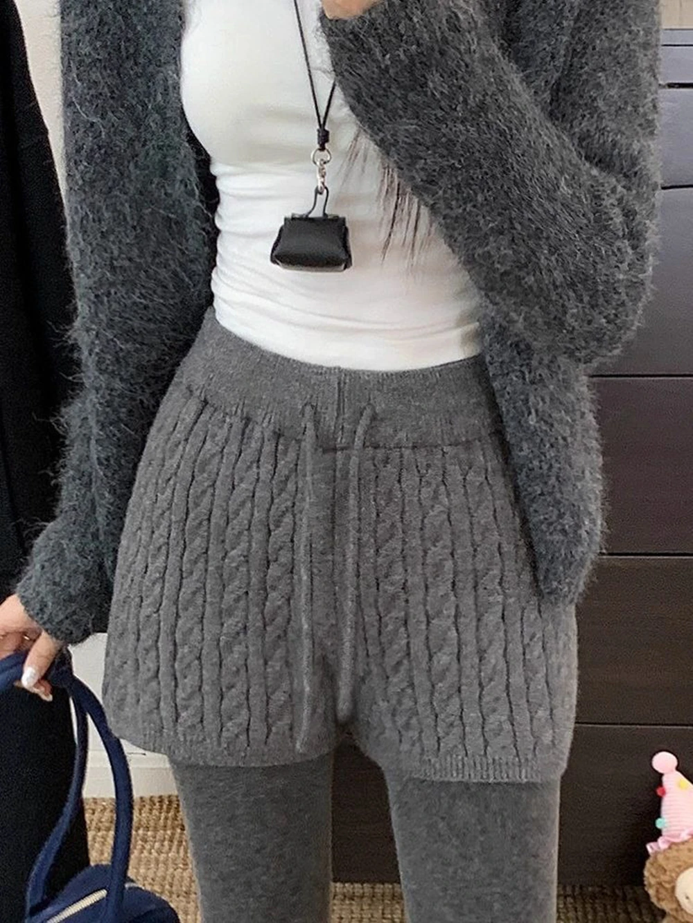 Neue Damen-Strickshorts, vielseitige Strickshorts, lockere, weit geschnittene, lässige Minishorts für Damen – Detail 22