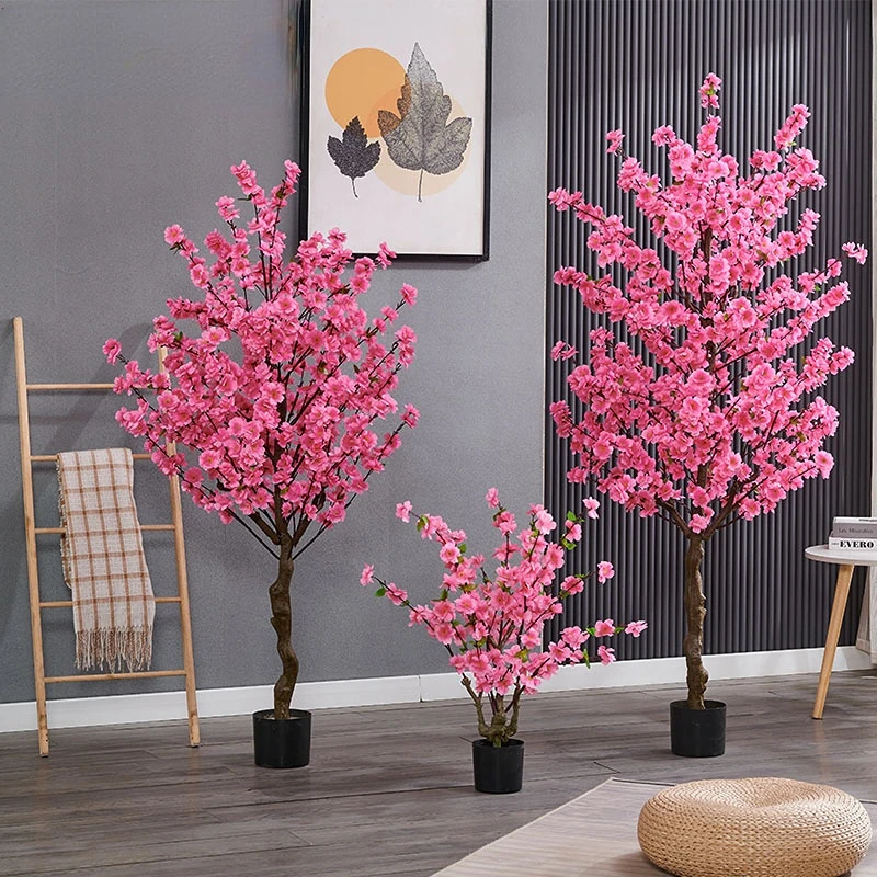 Simulation Peach Tree Fake Tree Potted Indoor Decoration Cherry Blossom Plastic Plant Bonsai Big Wishing Tree Peach Branch