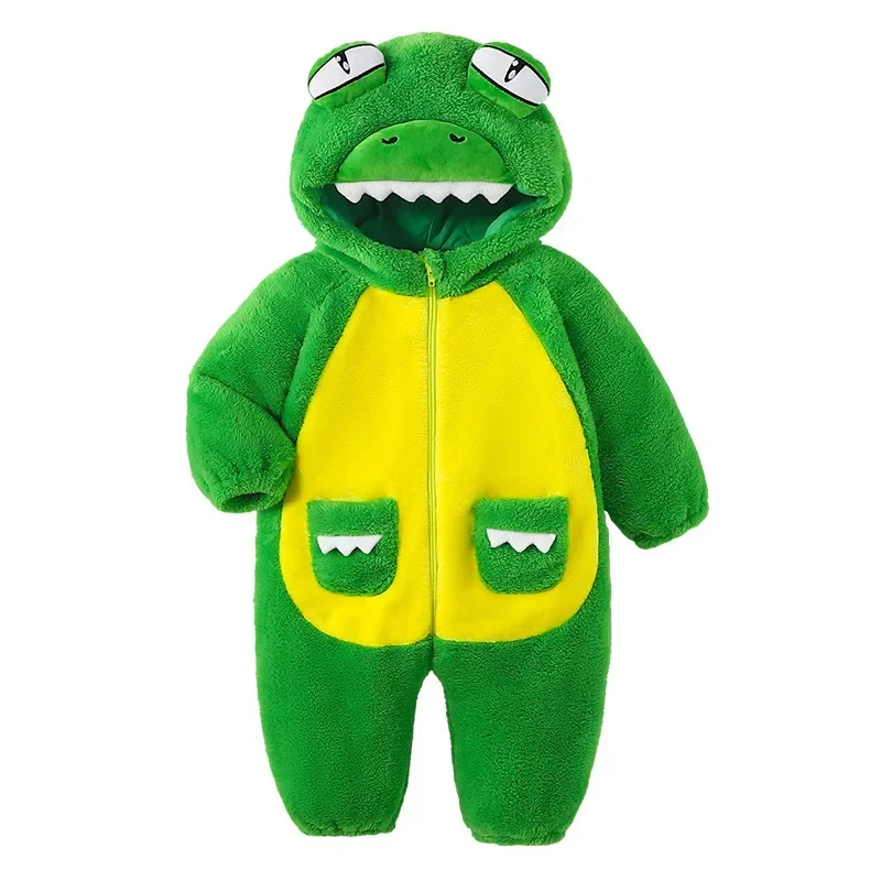 Halloween Cartoon Crocodile Baby Romper Todder Winter Thick Zipper Hooded Onesie Baby Boy Girl Clothes Flannel Cosplay Costume