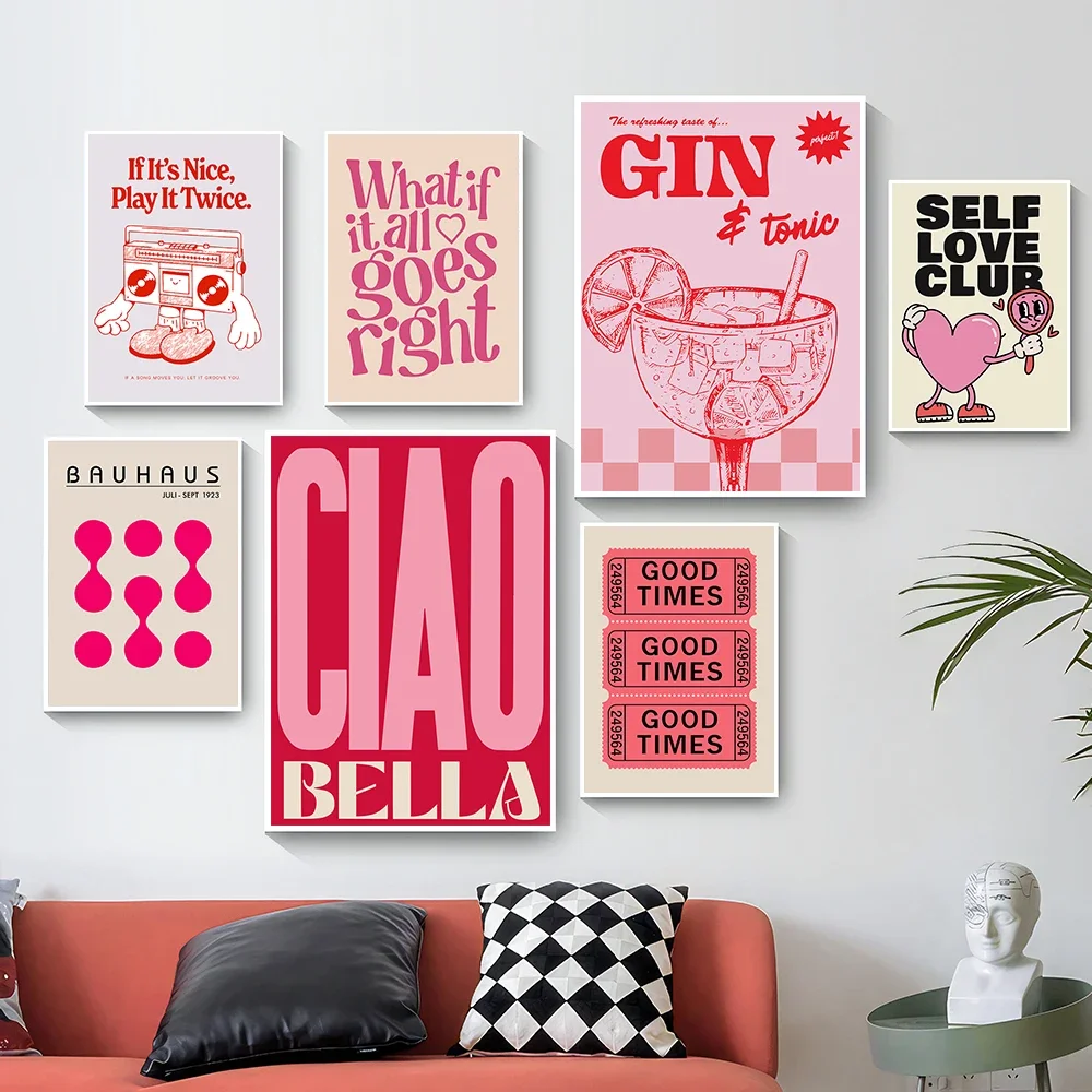 Simplicity Vintage Pink Cartoon Print Canvas Posters Wall Art Poster Home Decor Canvas Print Painting  Living Room Bedroom De